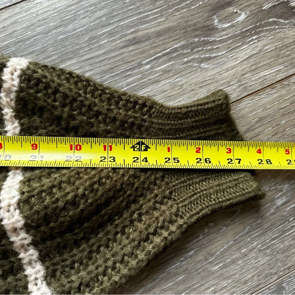 Grampa Core Oversized Slouchy Olive White Striped Sweater sz S‎